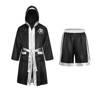 maxToonrain Disfraz de boxeador para hombre, disfraz de Holloween divertido con estampado de manchas con capucha, traje de boxeo + calzoncillos tipo bóxer (plateado, L)