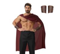 maxToonrain Disfraz de guerrero espartano para hombre con 2 muñequeras, capa de soldado gladiador griego romano, disfraz histórico para Halloween, Navidad, Día Mundial del Libro (rojo oscuro, 128 cm)