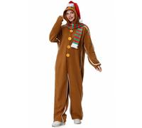 maxToonrain Disfraz de hombre de jengibre para adultos, unisex, gorro de Papá Noel, con capucha, bonito pijama con botones, disfraz de Navidad, Gingerbread Women-02, X-Large