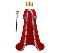 maxToonrain Disfraz de rey para adultos, disfraz de terciopelo divertido con capa roja, cosplay, Día Mundial del Libro, disfraces de Halloween para hombre, conjunto de corona y cetro de rey para niños
