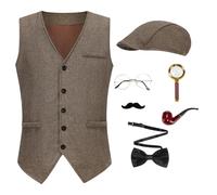 maxToonrain Disfraz de Sherlock Holmes para adulto, disfraz de cosplay de Halloween, 7 piezas (marrón, M)