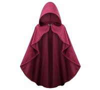 maxToonrain Disfraz medieval con capucha, caballero del norte, capa con capucha, vintage, gótico, bruja, mago, victoriano, disfraz de Halloween (rojo oscuro, 90 cm, mujer)