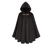 maxToonrain Disfraz medieval con capucha, caballero del norte, renacentista, capa, vintage, gótico, bruja, mago, victoriano, disfraz de Halloween (negro, 102 cm, hombre)