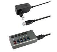 Maxtrack CH10L - Hub USB 3.0 de 5 Puertos, conmutable Individualmente, Color Plateado y Gris