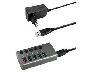Maxtrack CH10L - Hub USB 3.0 de 5 Puertos, conmutable Individualmente, Color Plateado y Gris