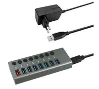 MaxTrack Hub USB 3.0 CH11L - Hub USB 3.0 con 7 Puertos USB, 1 Puerto de Carga para Dispositivos móviles, concentrador USB con Fuente de alimentación, 5 Gbps, USB Hub Activo, estación de Carga de 2,4