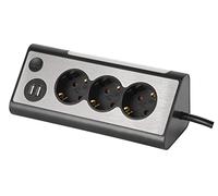 maxtrack Regleta de Mesa NV70-3L con 3 enchufes angulares, 2 Puertos de Carga USB e iluminación LED, Enchufe múltiple para casa con botón para encender y Apagar la iluminación LED, Cable de 3 m