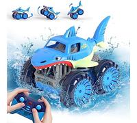 MaxTronic Carga Directa Coche Teledirigido, 2.4GHz RC Radio Control 4WD Stunt Coche de tiburón Acrobacia Rotación de 360°, Anfibio con Luz LED1:22 Regalo para Niños y Niñas de 3 a 12 Años