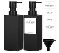Maxumille 2 Piezas Dispensador de Jabón Baño Vidrio Negro Mate con Etiquetas Impermeables, Dosificador Jabon Cocina Rellenables de 350ml, Botellas Dispensadoras de Jabón de Bombas Vacío para Loción