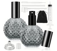 Maxumille 2 Piezas Vintage Gris Vidrio Frasco de Perfume Vacío 100ml con Relleno, Redondo Perfume Pulverizador Vacío 100ml, Viajes Parfume Alcohol Botellas de Parfume para Llenar