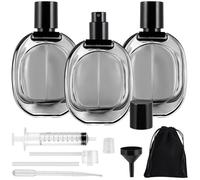 Maxumille 3 Pcs Atomizador Perfume Recargable, Vaporizador Perfume de Vidrio 50ml con Bolsa, Frasco de Perfumero Vacío para Hombres Mujeres, Rociador de Botella de Transparente Negro para Viajar Salir