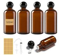 Maxumille 5 Piezas 100ml Botellas de Aceite Esencial Vacías de Vidrio Marrón, Mini Botellas de Cristal Ámbar de 30 Ml con Tapa, Pequeños Recipientes de Aceites Esenciales para Aceite Perfumes