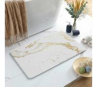 Maxura Home Products® Alfombrilla de Baño Diatomita 60x40 | Alfombra Piedra Natural Antideslizante y Absorbente | Secado Rápido y Antibacteriana | Tapete para Ducha, Bañera o Lavabo (Blanco-Dorado)