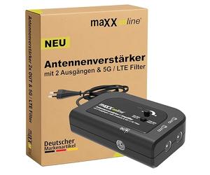 maxx.onLine Amplificador de antena con 2 salidas, amplificación de 20 dB, filtro 5G / LTE para DVB-T2, televisión por cable, amplificador de cable, amplificador de vivienda