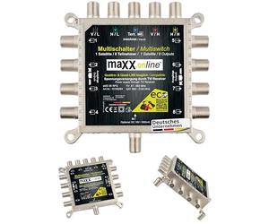 maxx.onLine Multiconmutador 8 participantes, 1 satélite, apto para Quad y Quattro LNB, no necesita fuente de alimentación, multiconmutador satélite, multiconmutador múltiple