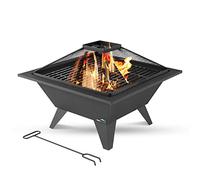 MaxxGarden Brasero Exterior - Chimenea 53x53 cm - Brasero protección contra chispas - Cuenco de luz con Rejilla para el jardín - Negro