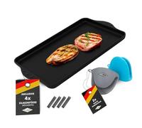 MaxxGoods - Plancha de aluminio fundido completamente lisa - 43 x 28 x 2,5 cm - para inducción y todo tipo de fuegos - Superficie cerámica - Sellado antiadherente - Antideslizante - Fabricado en