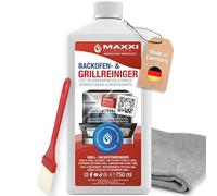 MAXXI CLEAN Limpiador para horno y parrilla, el original, 1 gel de 750 ml, 1 cepillo y 1 paño de microfibra, limpiador y desengrasante para cocina y parrilla, elimina las incrustaciones
