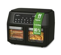 MAXXMEE Freidora de aire caliente de doble cámara 11 l | Combinación inteligente de horno de aire caliente, parrilla y freidora con 2 compartimentos XXL de 5,5 litros cada uno | Panel de control