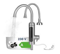 MAXXMEE Grifo con calentador de agua, incluye 2 grifos intercambiables, agua caliente sin precalentamiento, indicador de temperatura LED, grifo eléctrico de acero inoxidable compatible con conexiones