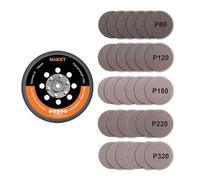 MAXXT Almohadilla 150mm y 30 hojas de papel de lija, Esta almohadilla de lijadora rotorbital aleatoria de acción dual presenta un perfil bajo en los bordes y una densidad media, para la lijadora MAXXT