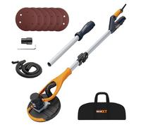 MAXXT lijadora de paredes y techos, Cabezal giratorio 180° y brazo telescópico (1,2 m/1,7 m), borde lateral desmontable, potencia constante, 5 velocidades con memoria, 6 discos abrasivos
