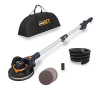 MAXXT Lijadora de Yeso Sin Escobillas - Órbita 4mm, Doble Canal con Adhesión al Techo, Modo Canal Simple/Doble para Paredes, 4000-8500 RPM, Luz LED, Plegable, 400W, Mango 1,65M, Plato 215mm