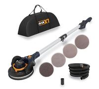 MAXXT Lijadora de Yeso Sin Escobillas - Órbita 4mm, Doble Canal con Adhesión al Techo, Modo Canal Simple/Doble para Paredes, 4000-8500 RPM, Luz LED, Plegable, 400W, Mango 1,65M, Plato 215mm