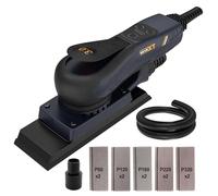 MAXXT Lijadora eléctrica de hojas sin escobillas de 3 mm orbital 350 W 3A multifunción 10000 RPM de velocidad variable con 10 papel de lija para lijadora de palma de carpintería, lijadora de acabado