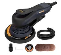 MAXXT Lijadora excéntrica de 150 mm, sin escobillas, con conector tri-núcleo, carrera excéntrica de 5,0 mm, freno automático (2 s), 6 velocidades ajustables, incluye 10 papeles de lija y cable de 5 m