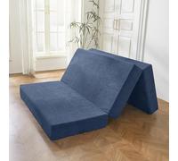 MAXYOYO Colchón de Pana Plegable, colchón de Suelo Triple de 15 cm de Grosor con Funda Lavable, Plegable en Tres, Ahorra Espacio para Invitados (Bluestone, King)