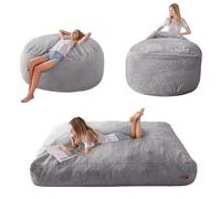 MAXYOYO Puf cama convertible de puf en cama, sofá de espuma con funda peluda y relleno mullido, para adultos, adolescentes e invitados (gris, 135 x 190 cm)