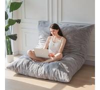 Maxyoyo Puf gigante convertible que se pliega de puf a cama, sofá grande con funda de felpa y relleno mullido incluido para adultos, parejas, invitados, color gris, doble
