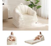 MAXYOYO Sofá Cama Plegable, Cómodo Tapizado de Piel Sintética, Sofá Convertible de Suelo con Asa, Sillón Puf Individual para Adultos, Sillón Cama para Sala de Estar o Dormitorio