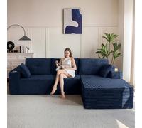 MAXYOYO Sofá esquinero con función de sueño, 244 cm, en forma de L, de pana, sofá derecho de salón con espuma viscoelástica, moderno sofá cama para salón, sin montaje, azul oscuro