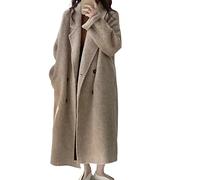 MAXZIZ Abrigo largo de lana de alpaca con doble botonadura de estilo de invierno for mujer, chaqueta holgada hecha a mano de lana rosa y gris (Color : Khaki, Size : S)