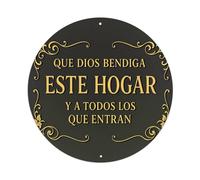 May God Bless This Home And All Who Enter - Letrero redondo de metal vintage para decoración de pared, bar, jardín, 8 x 8 pulgadas