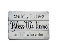 May God Bless This Home - Cartel de metal vintage retro para decoración de pared, póster de metal de 8 x 12 pulgadas