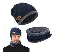 May Huang Gorro de Punto, Gorro de Punto Invierno para Hombres y Mujeres, Conjunto Set de Bufanda y Gorro de Punto, Calentar Sombreros, Sombreros Cálidos de Invierno, Gorro de Pescador (azul)