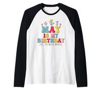 May is My Birthday Yes The Whole Month Flores Groovy Floral Camiseta Manga Raglan
