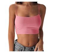 May Ropa interior para mujer, camiseta de tirantes de color sólido, informal, sin mangas, sexy, túnica delgada, camiseta de tirantes para mujer, parte superior, escote profundo, Rosa., L