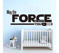 May The Force Be With You Etiqueta de la pared Sala de juegos Cita Tatuajes de pared Dormitorio Vinilo Home Deco, negro, 56 cm de ancho x 20 cm de alto