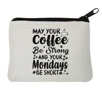 May Your Coffee Be Strong and Your Mondays - Monedero corto de neopreno (10 x 11 cm), color blanco, White, Talla única