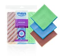 Maya Bayeta Pack Hogar. 3 Unidades Microfibra 40 x 40 cm. Muebles, Cristales y Multiusos. Lavables 50 Ciclos a 60ºC.