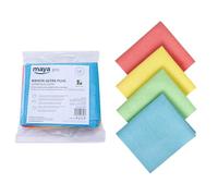 Maya Bayeta Ultra Plus. Especial para Cristales y Acero Inoxidable. Máxima Absorción sin Dejar Marcas. Poder Antical y Antibacterias. Pack de 4 Unidades (Azul, Rojo, Amarillo y Verde)