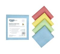 Maya - Bayetas de Microfibra | 38x35 cm | Pack de 4 Paños Ultra Plus Antibacterias para Limpieza de Cocina, Cristales y Acero Inoxidable sin Rayas (Rojo, Amarillo, Verde y Azul)