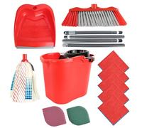 MAYA Combo MAX. Set de Limpieza Multifuncional. Cubo 16l, Fregona MAX 4, Escoba MAX 3, Recogedor con Regleta de Goma, Palo por Secciones. Esponja EVO Baños y Bayeta Terry 200G.