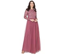 Maya Deluxe Damen Kleid für Hochzeitsgast Übergröße Groß Reich Hohe Taille Pailletten Langarm Lang Abschlussball Abend, Vestido de la Dama de Honor De Las Mujeres, Desert Rose, 32