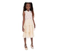 Maya Deluxe Girl'S Dress Sequin Embellished Tulle Tutu Ruffles Princess Bridesmaid Wedding Guest Kids Childrens Party Flower Girl, Crudo Age 3-4 Years