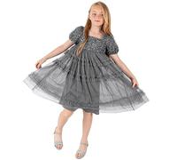Maya Deluxe Girl'S Midi Dress Sequins Embellished Short Sleeves Party Tutu Ruffles Frilly Bridesmaids Wedding Kids Children Vestidos, Charcoal, 9-10 años Chicas